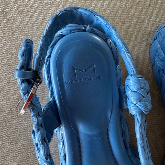 Marc Fisher Genie Platform Sandals Blue Braided Straps Wedge Heel - Picture 3 of 9